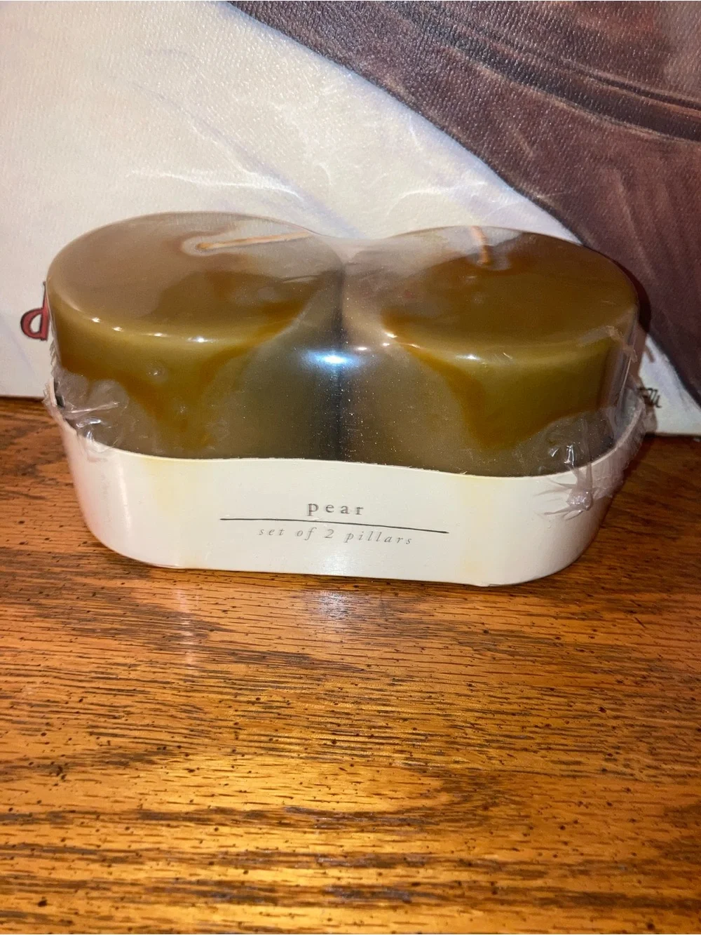 Pier 1 - 2 Pea Scented Pillar Candles - Olive Green NIP